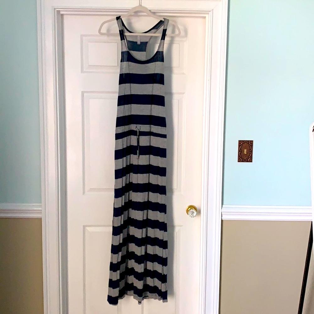 Gray and navy maxi dress